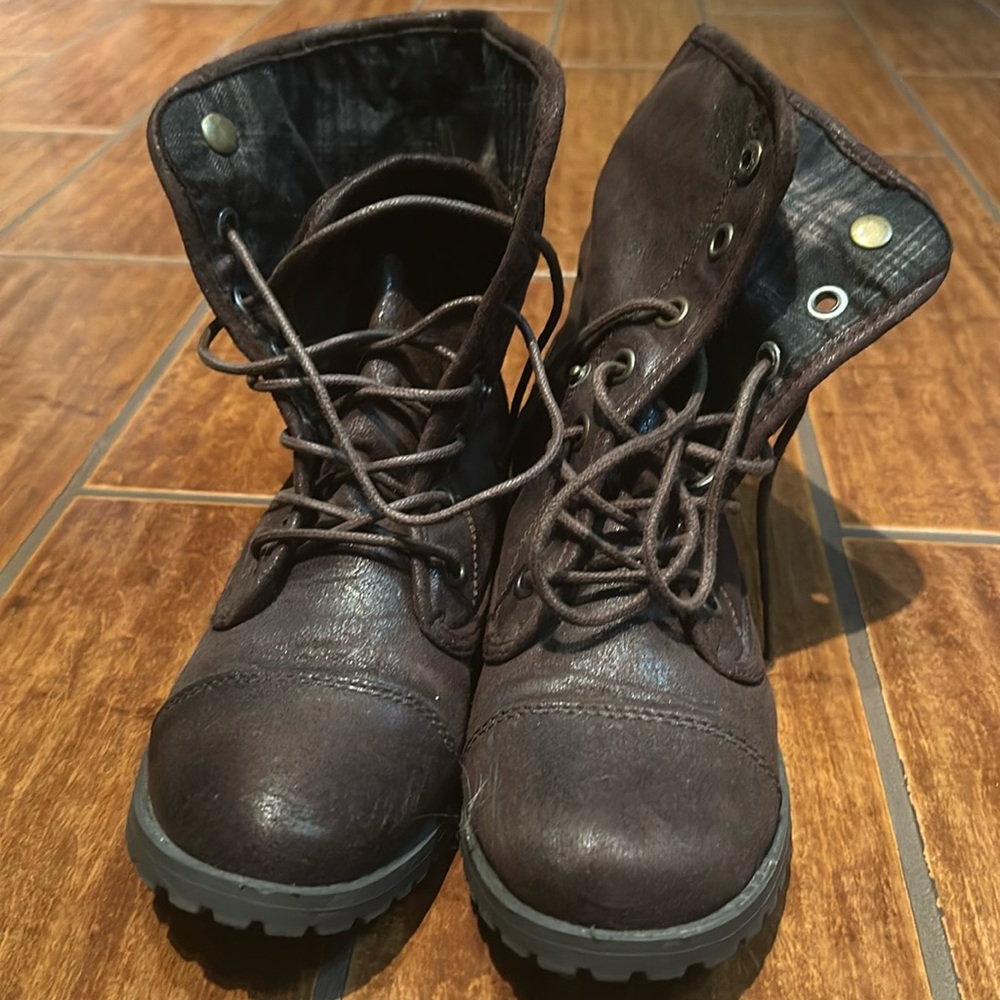 Dark brown suede combat boots